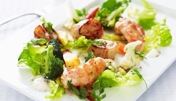 Grilled Norwegian Scallops and Norway Lobster with a Warm Salad