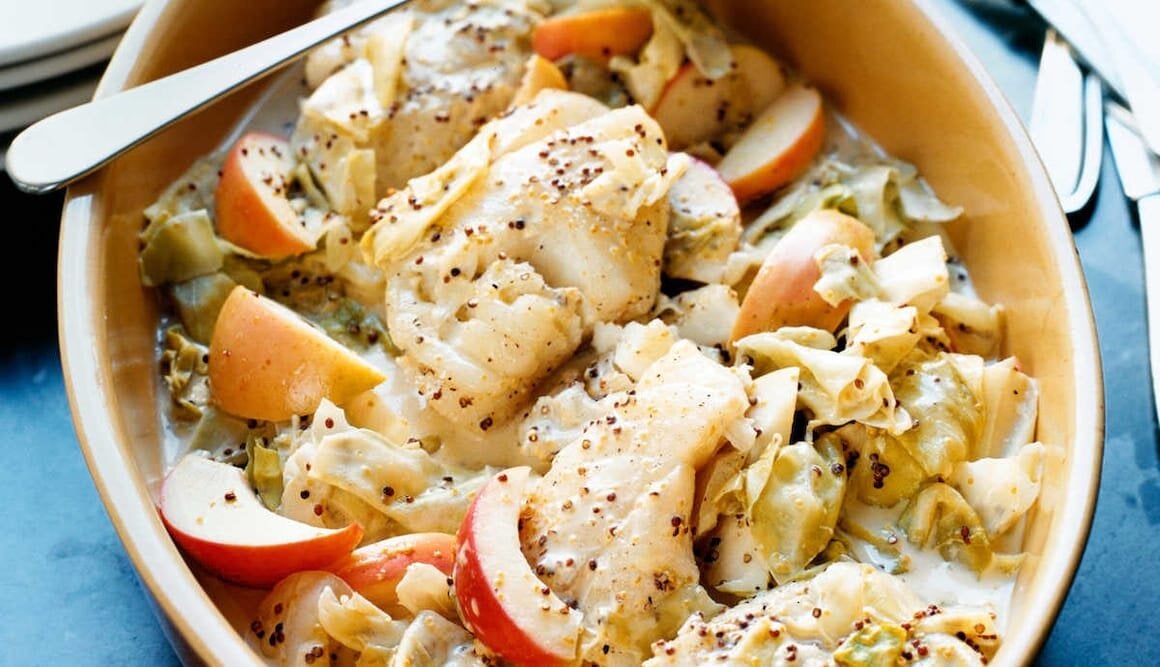 Oven-Baked Norwegian Cod with Apple and Cabbage