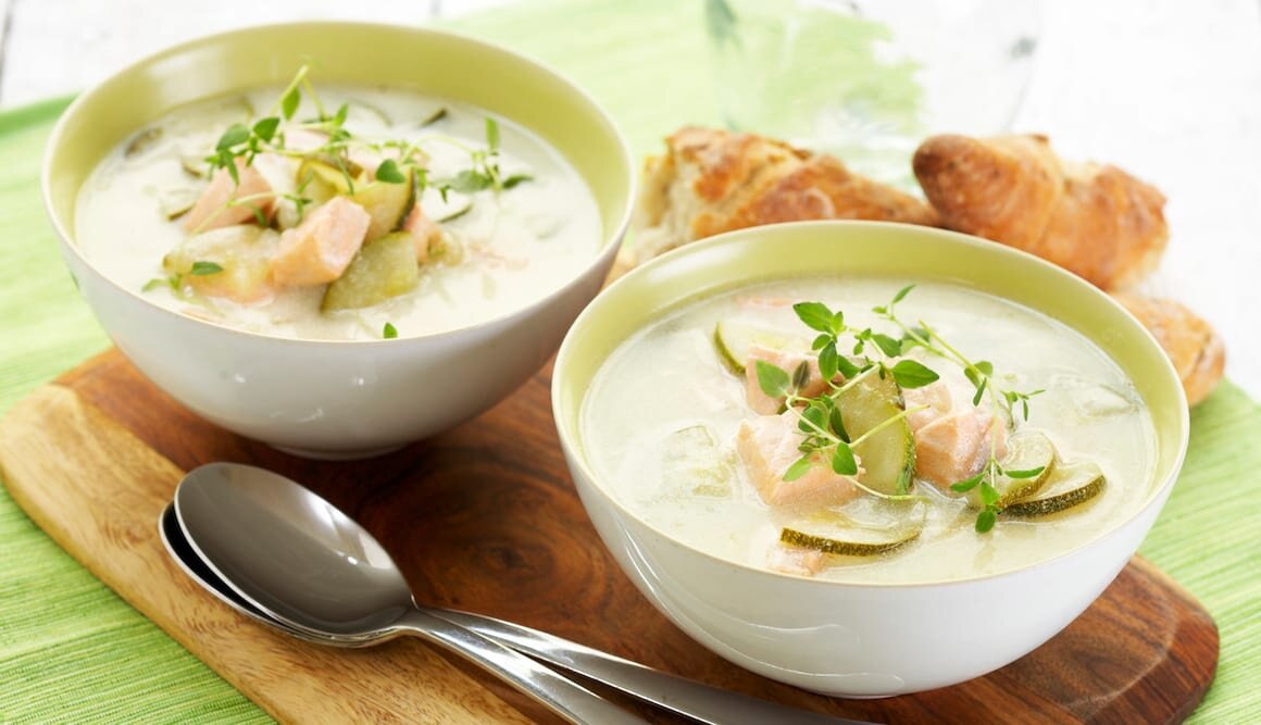 Zucchini Soup with Norwegian Salmon