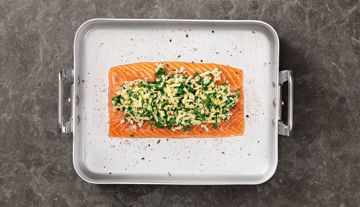 Norwegian Salmon with Almonds, Parsley and Cheddar