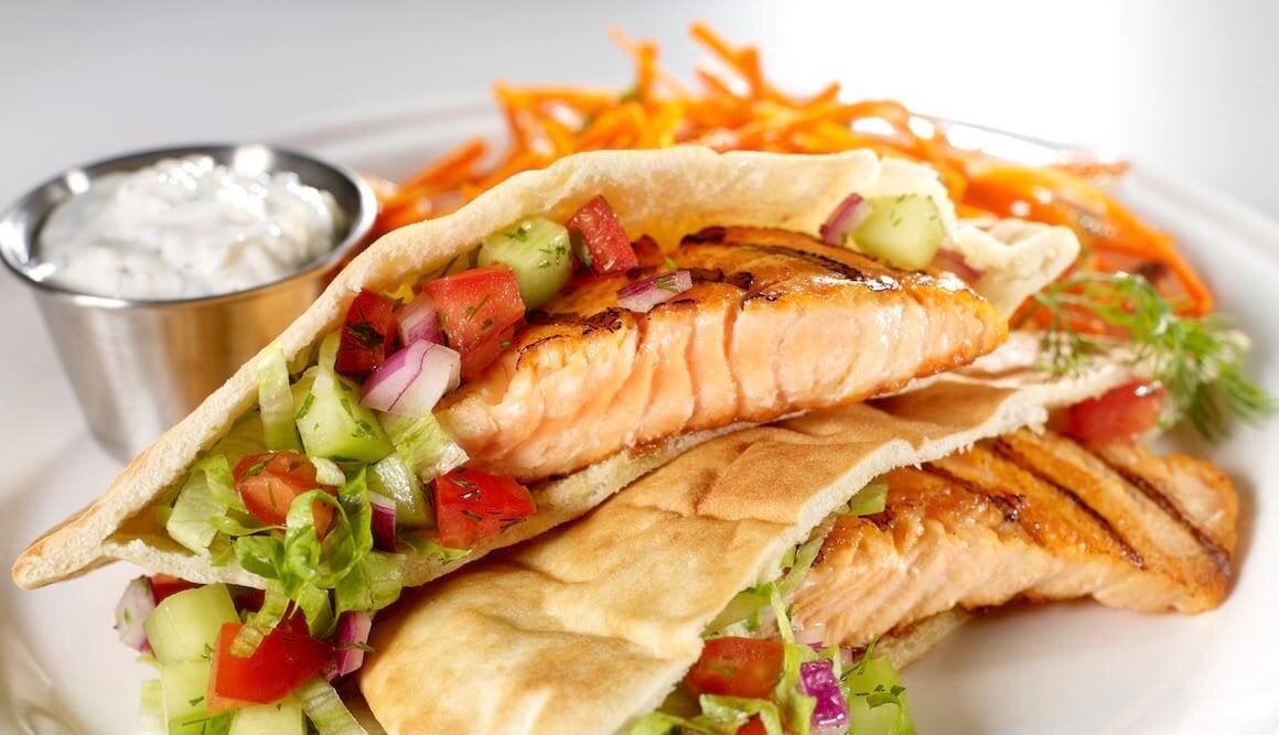 Grilled Norwegian Salmon in Pita