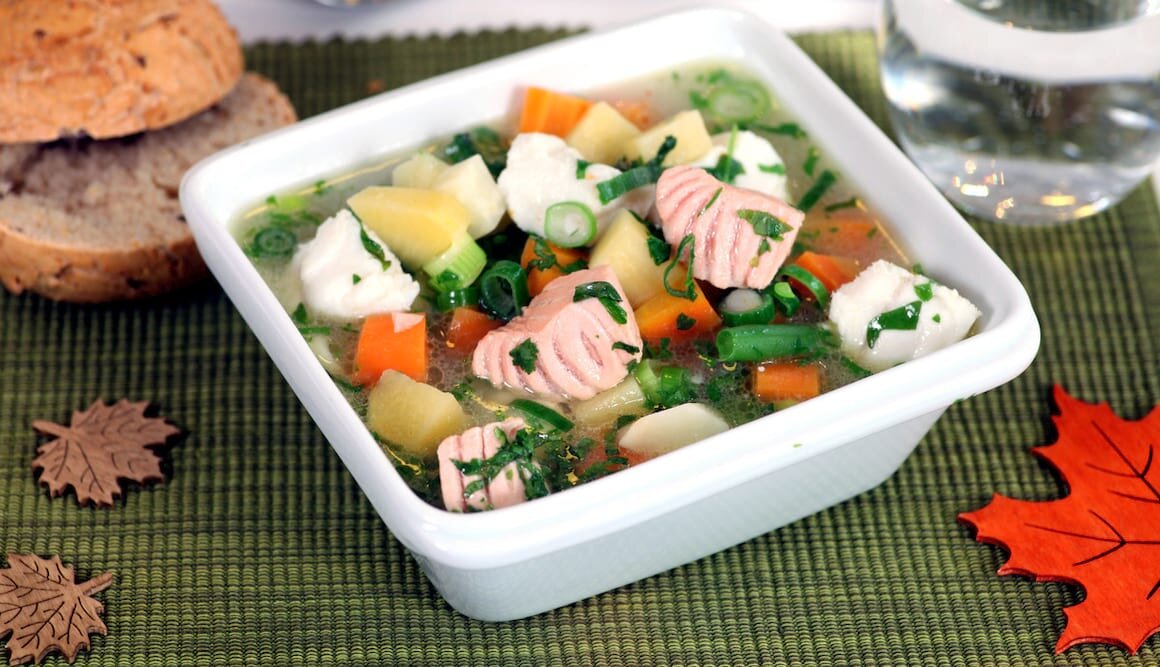 Vegetable Stew with Norwegian Salmon and Wolffish