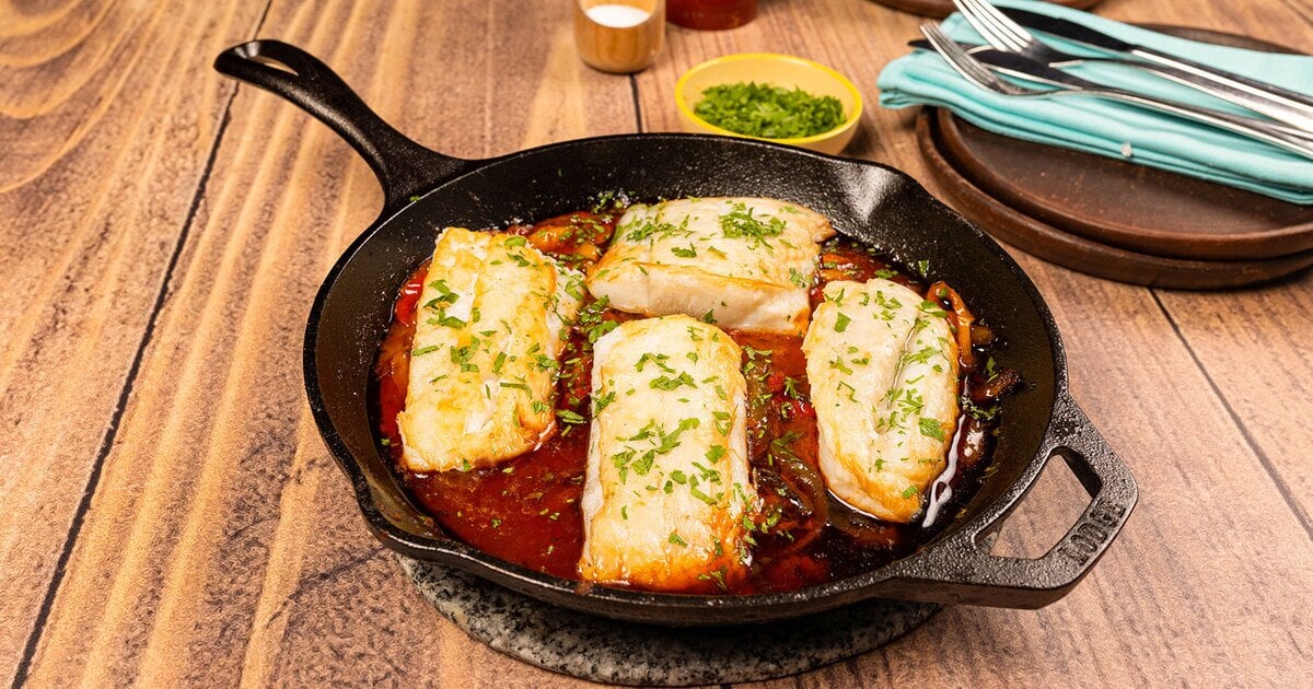 Cod Slated Grilled Norwegian salted cod with peppers | Seafood from Norway