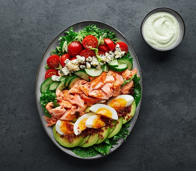 Cobb salad with Norwegian fjord trout
