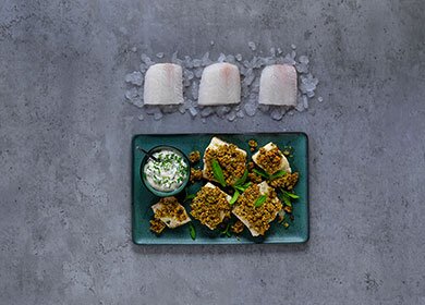 Baked Norwegian haddock with herb crust and tartare sauce