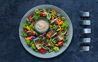 Norwegian mackerel teriyaki salad