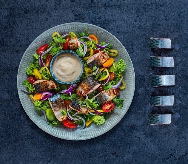 Norwegian mackerel teriyaki salad