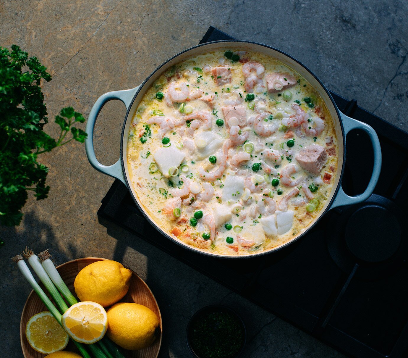 Creamy Fish Soup with Norwegian seafood