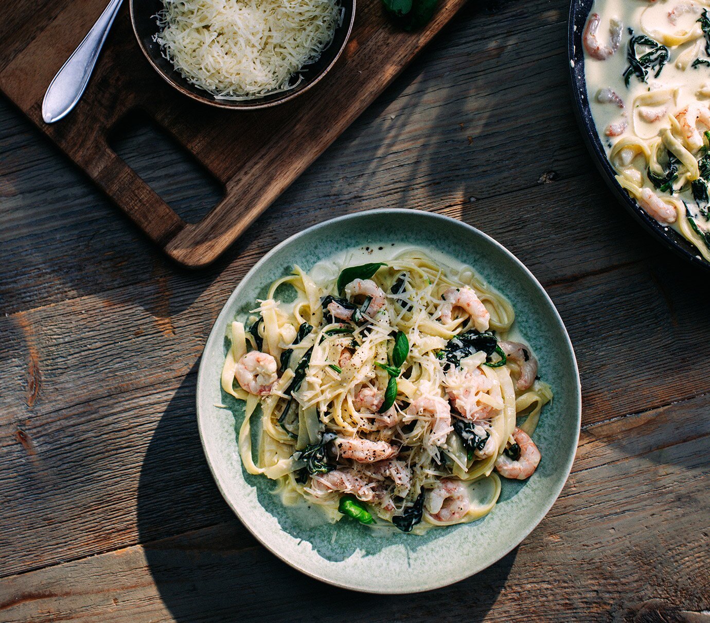 Creamy Tagliatelle with Norwegian Frozen peeled Prawns and Spinach