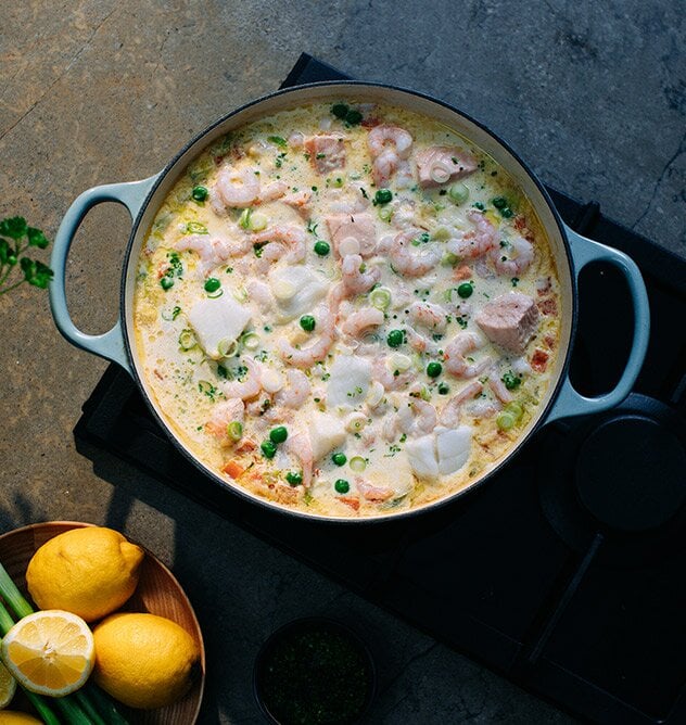 Creamy Fish Soup with Norwegian seafood