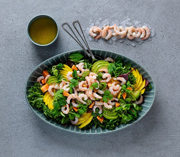 Norwegian prawn salad with avocado and mango
