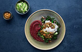 Oven baked Norwegian saithe with potato and beetroot puree