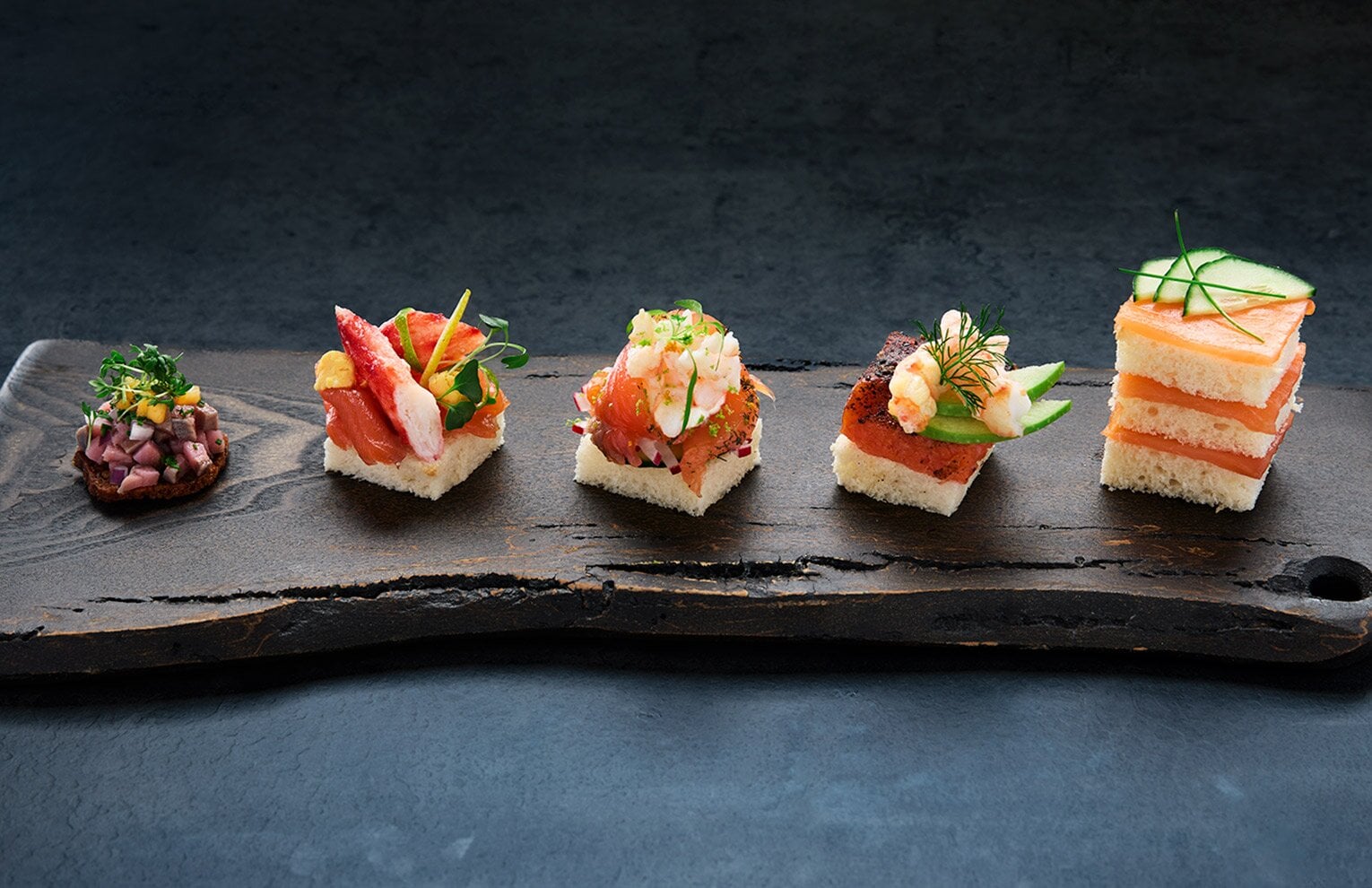 Five seafood canapés from Norway
