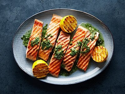 Grilled Norwegian salmon with salsa verde