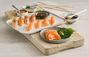 Nigiri and aburi nigiri with Norwegian salmon