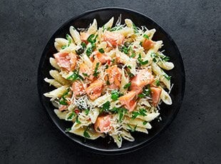 Penne pasta with Norwegian salmon