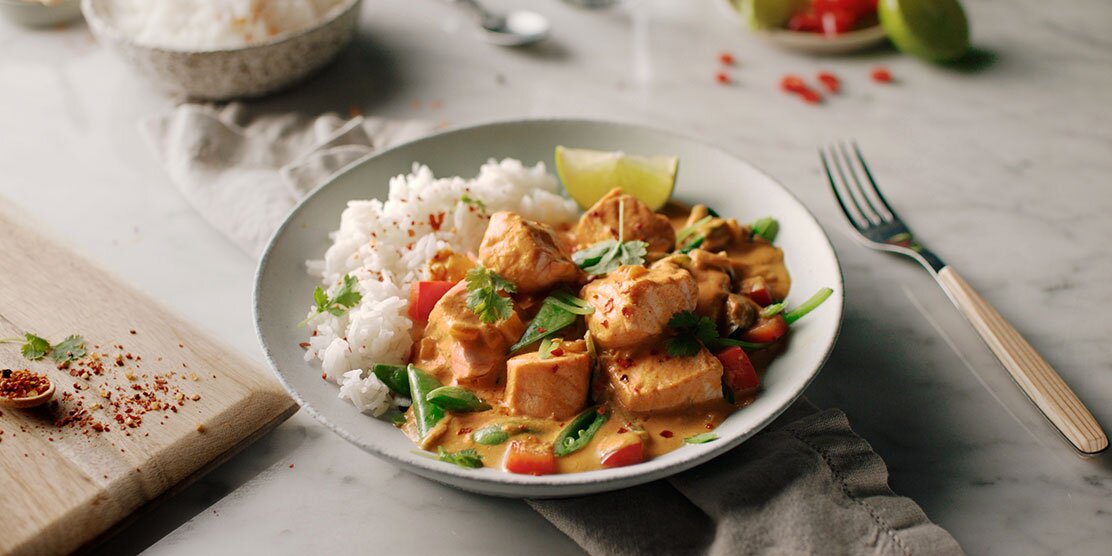 Norwegian Salmon with Red Curry Paste and Coconut Milk