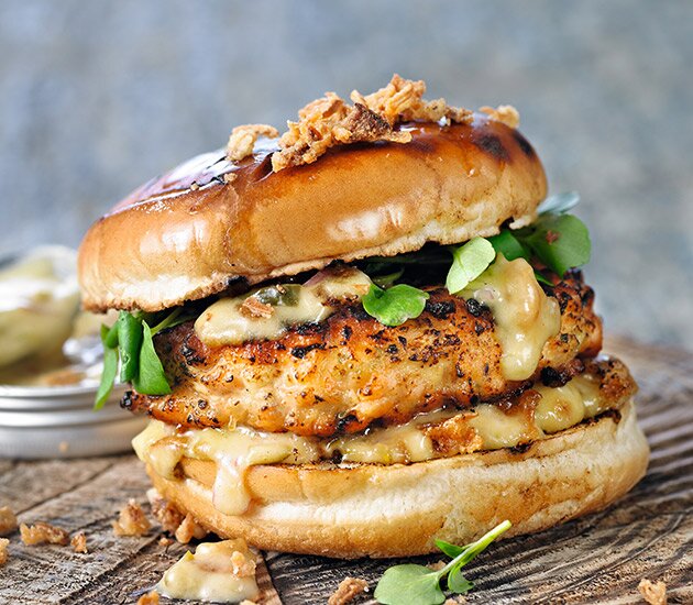 Juicy salmon burger