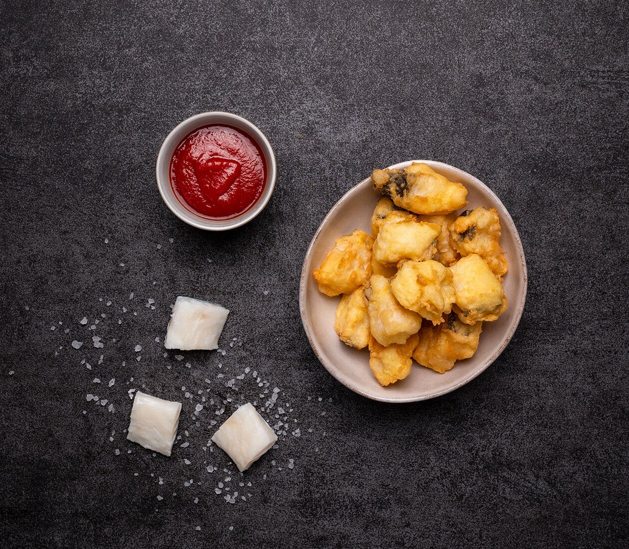 Fried Norwegian clipfish in rice flour batter