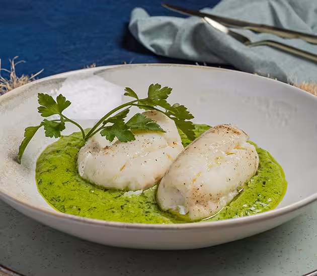 Norwegian skrei in salsa verde