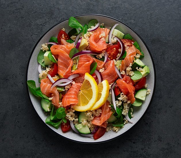 Quinoa salad with Norwegian smoked salmon