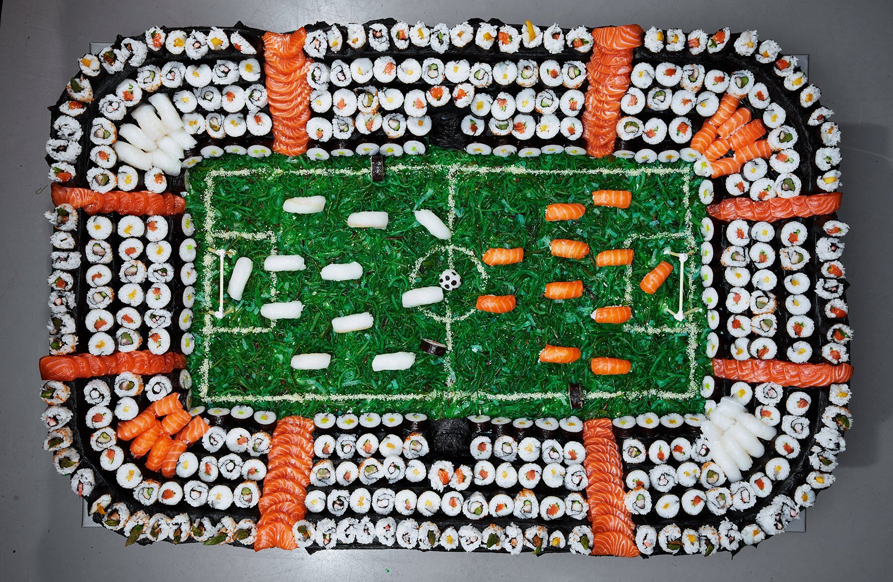 Football field made of sushi